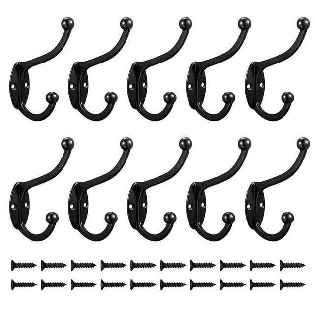Qweryboo 10 Pack Heavy Duty Dual Prong Coat Hooks, Wall Mounted Coat