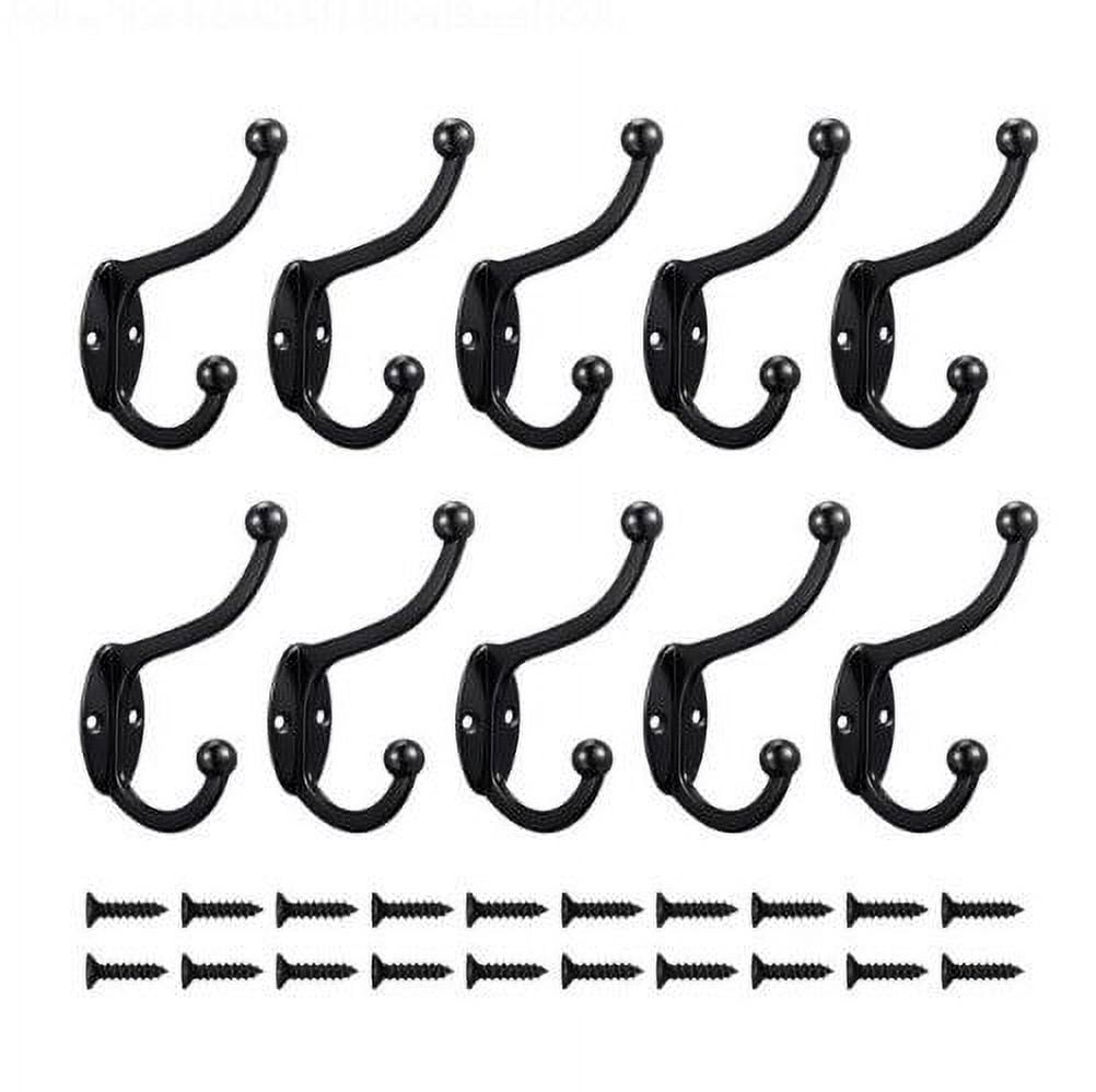 Qweryboo 10 Pack Heavy Duty Dual Prong Coat Hooks, Wall Mounted Coat Hooks  with 20 Screws, Metal Retro Utility Hooks Wall Hooks for Hanging Coat,  Scarf, Bag, Towel, Key, Cap, Cup, Hat(Black) 