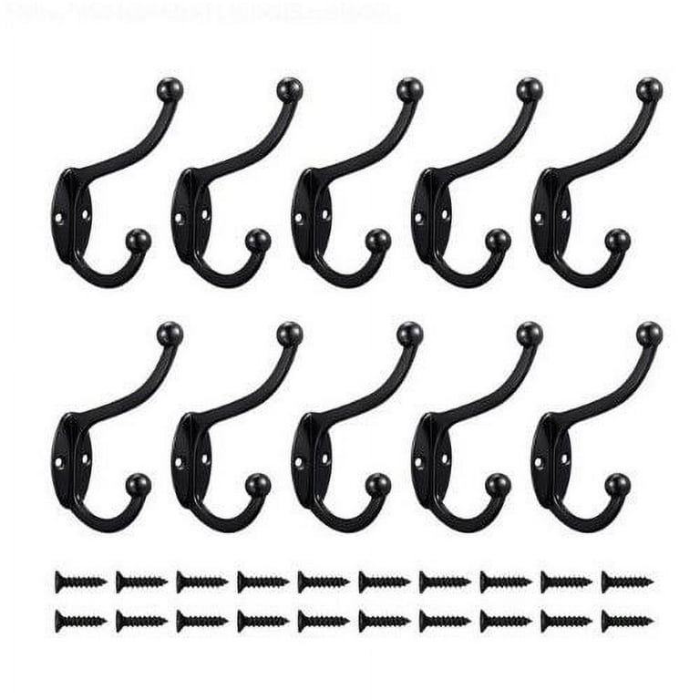 Qweryboo 10 Pack Heavy Duty Dual Coat Hooks Wall Mounted with 20 Screws, Utility Metal Hooks Retro Double Hooks Wall Hanging Zinc Die Cast Robe Hooks