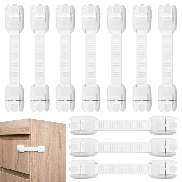 Qweryboo 10 Pcs Baby Safety Locks for Cabinets, Adjustable Cabinet Locks for Babies with Adhesive Tape, No Drilling for Latching to Drawer Door Fridge Oven Toilet Seat