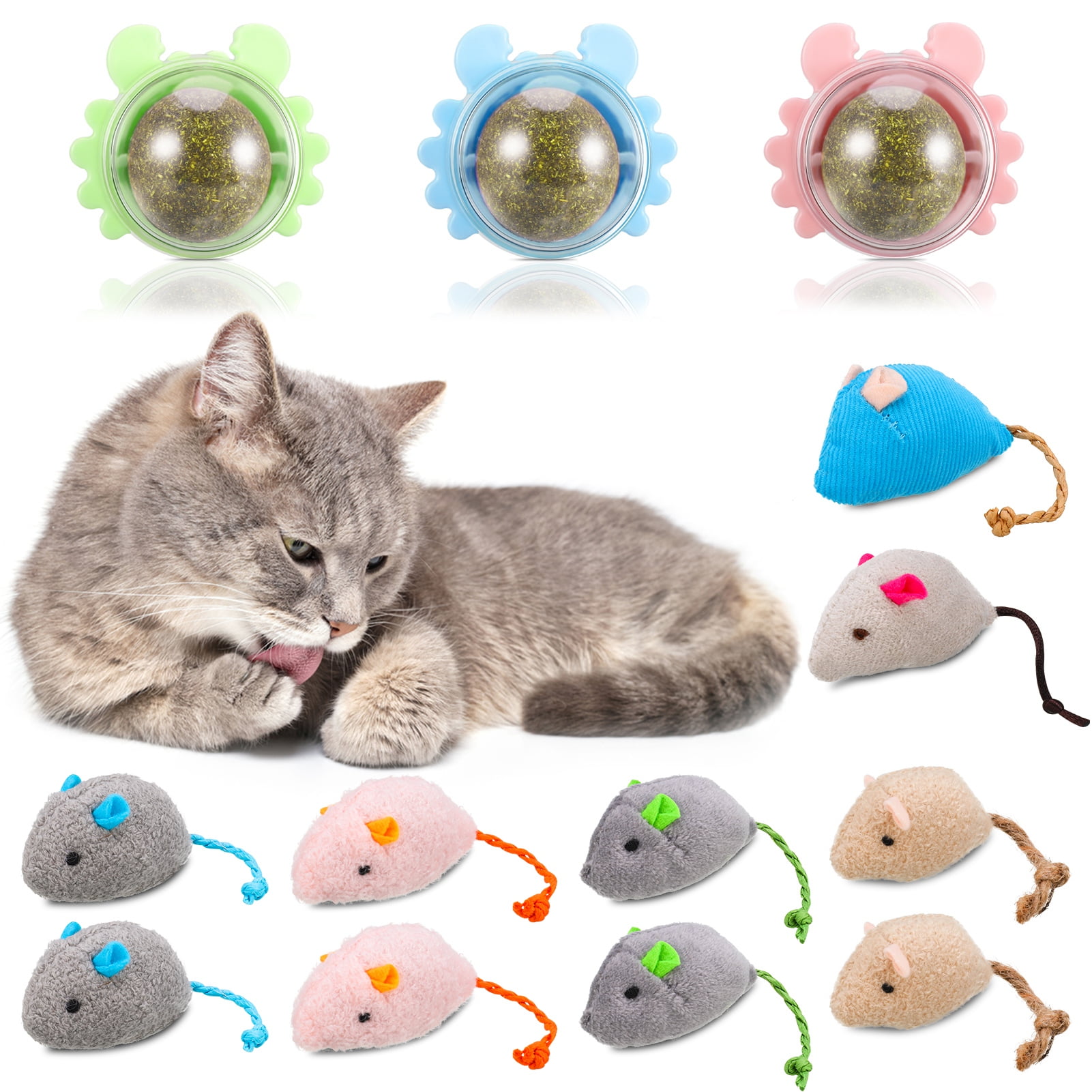 Qweryboo 10 Pcs Catnip for Cat Filled Mice Chew Toys, 3 Pcs Edible Cat
