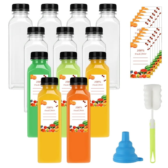 Qweryboo 12 pcs 16oz Empty Plastic Juice Bottles with Caps, Reusable Bulk Juice Containers with Tamper Proof Lids, Clear Juice Bottles for Juicing, Milk, Drinking and Other Beverages