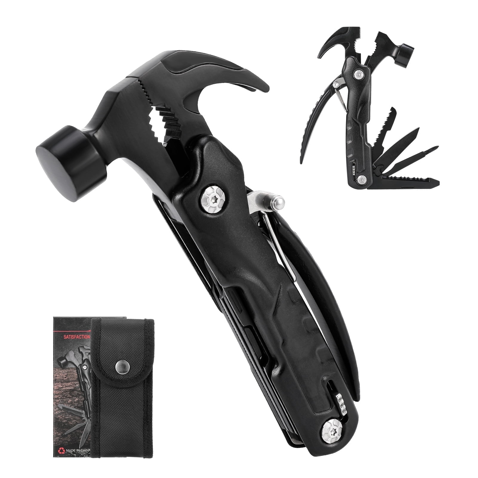 Qweryboo 12-in-1 Multitool Hammer, Safety Lock, Screwdriver Bits Set and Nylon Sheath, Multi Tool for Outdoor, Camping, Ideal Gifts for Father, Husband, Boyfrie