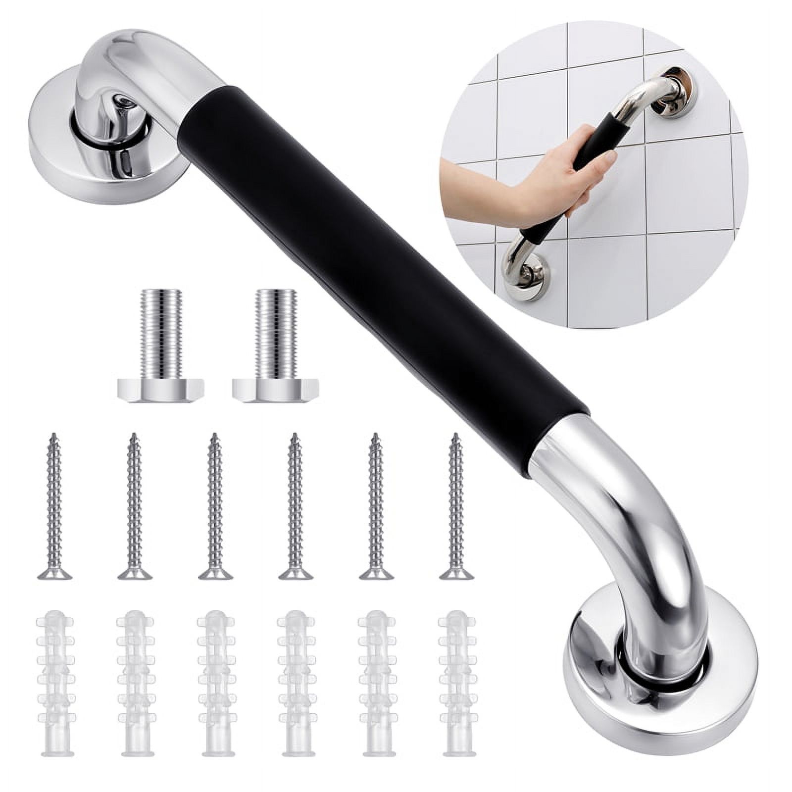 36 Inch Black Shower Grab Bar w/ Anti Slip Rubber Grip, ZUEXT Stainless