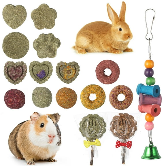 Qweryboo 16PCS Rabbit Toys Bunny Chew Toys for Teeth, Natural Timothy Hay Chew Treats, Improve Dental Health for Rabbit Bunny Chinchilla Guinea Pig Hamster, Hand Made Safe