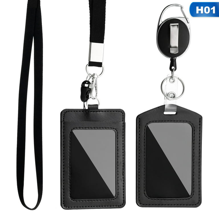 Qweryboo 2 Pack Badge Holders, Vertical Leather ID Badge Holders with  Detachable Neck Lanyard Strap and Retractable Badge Reel Clip Keychain,  Lanyard