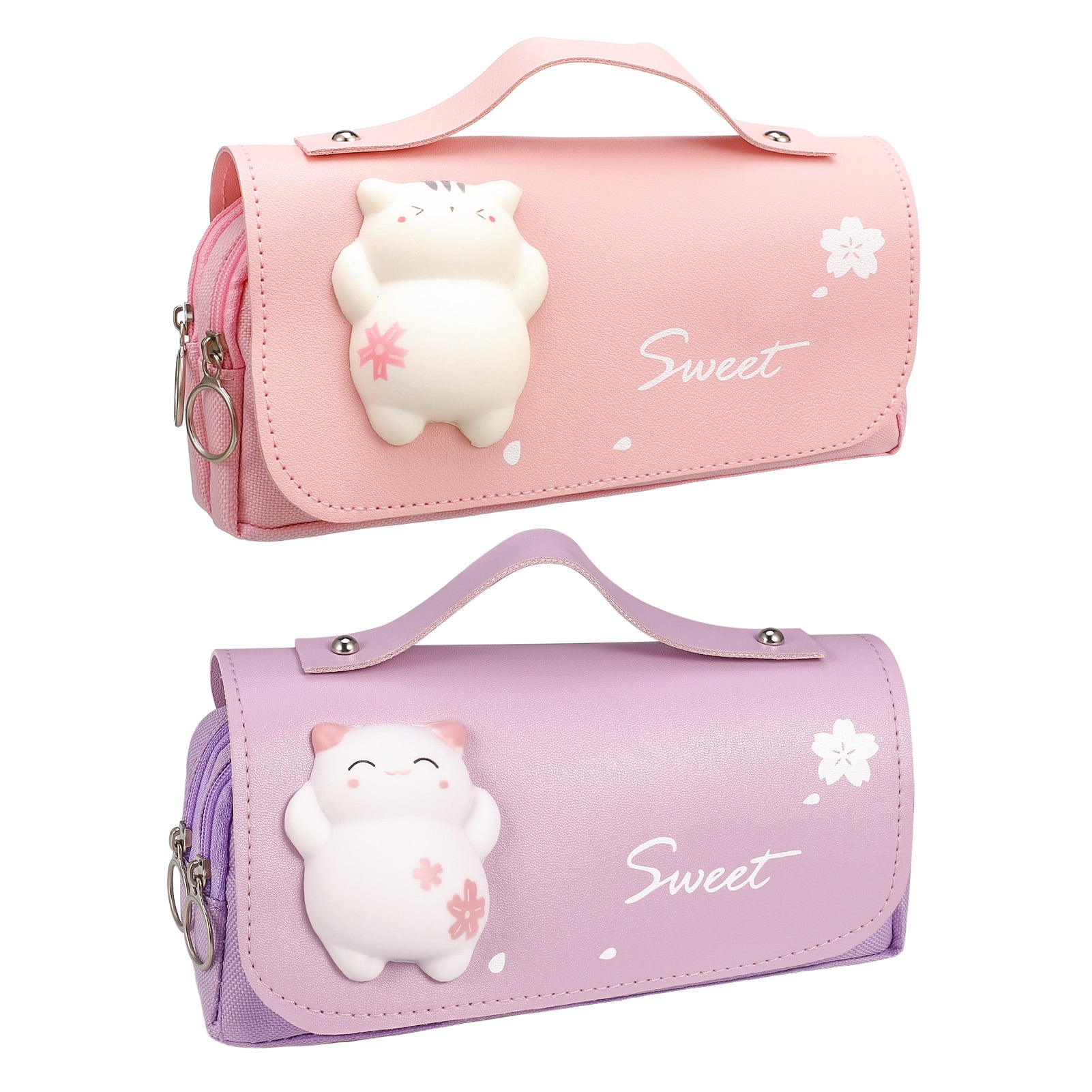 Kawaii Pink Pencil Pouch/Case “Happy Dog” Big Zipper