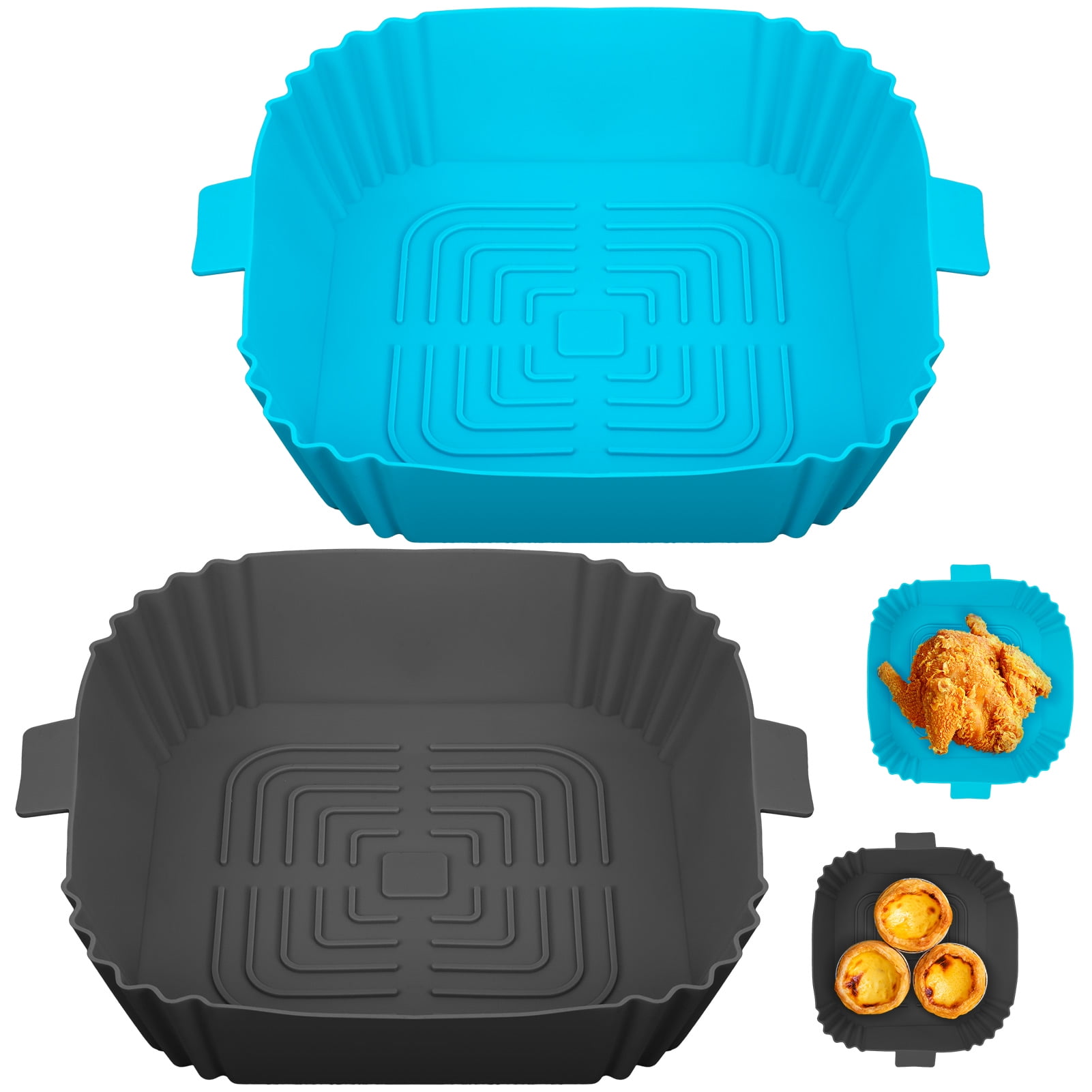 2 Pack Square Silicone Air Fryer Liners for 4-7 QT Air Fryers, Reusable 8  x 2