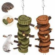 Qweryboo 2 Pcs Rabbit Chew Toys, Bunny Hanging Chew Toys for Teeth, Apple Sticks with Timothy Hay Balls Grass Pets Chew Treats for Hamsters, Rabbits, Chinchilla