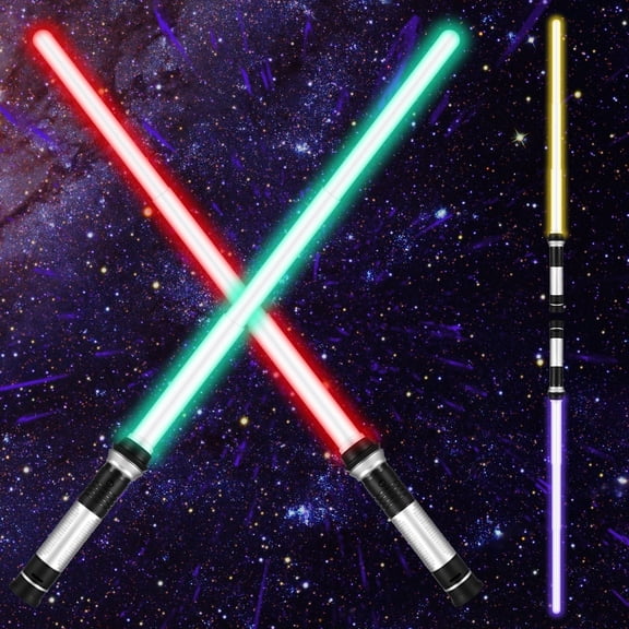 Qweryboo 2 Pcs LED Light Up Saber for Kids, 7 Color Changing Operated Light Saber Connectable Expandable Dual Light Swords Set Gifts