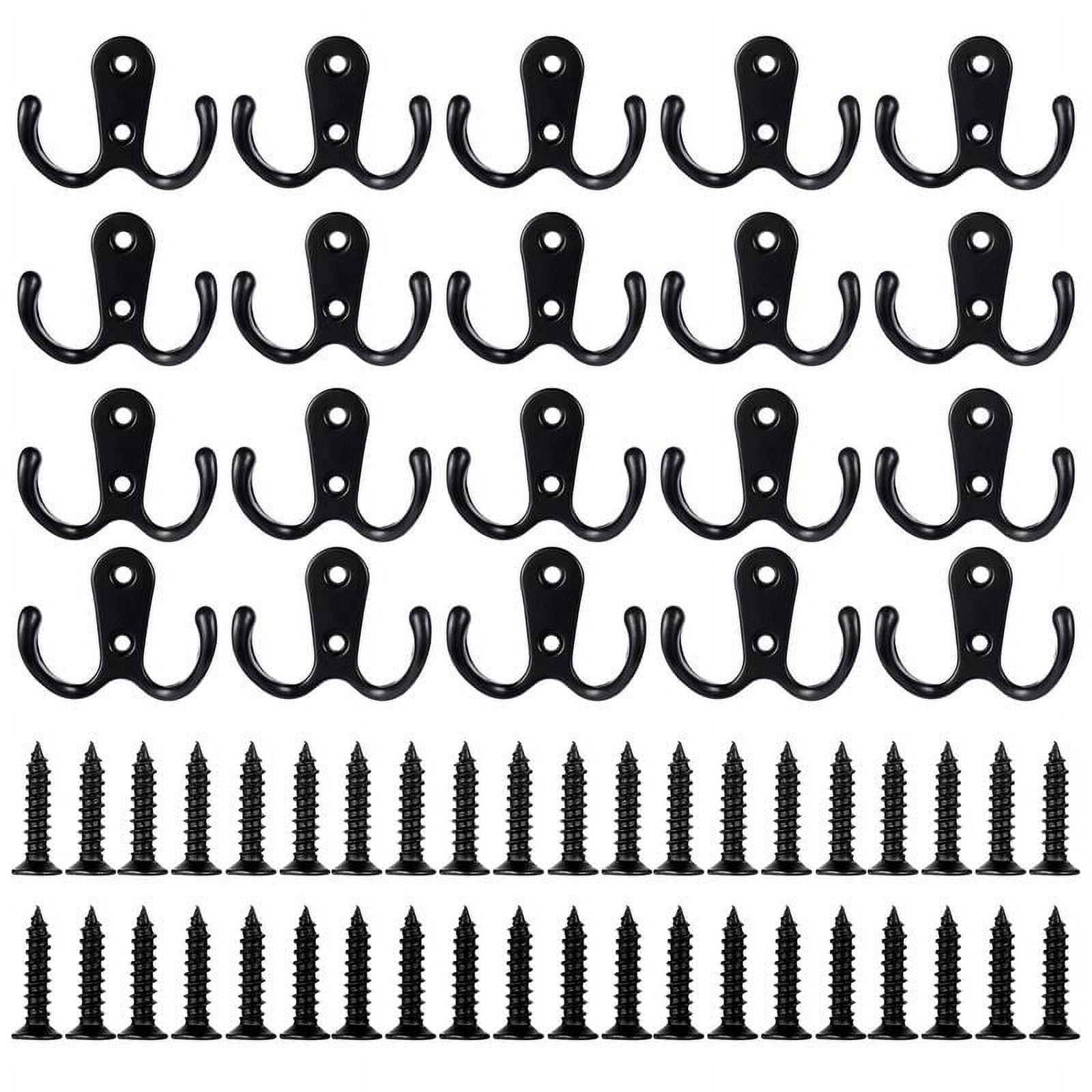20 Pack Duty Dual Coat Hooks Wall Mounted - Utility Metal Hooks, with 40  Screws Retro Double Hooks, Wall Hanging Zinc Die Cast Robe Hooks, for Coat