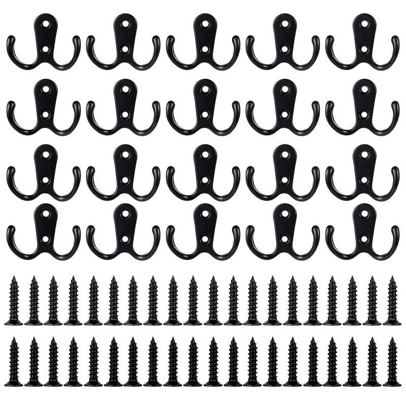 Qweryboo 20 Pack Heavy Duty Double Prong Coat Hooks with 40 Screws