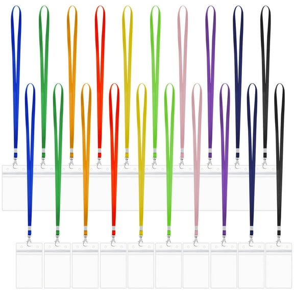 Qweryboo 20 Pcs Lanyards for Badges, Vertical Clear ID Card Holder with Colorful Lanyard, Waterproof Resealable Plastic ID Name Badge for Office School Nurses(10 Colors)