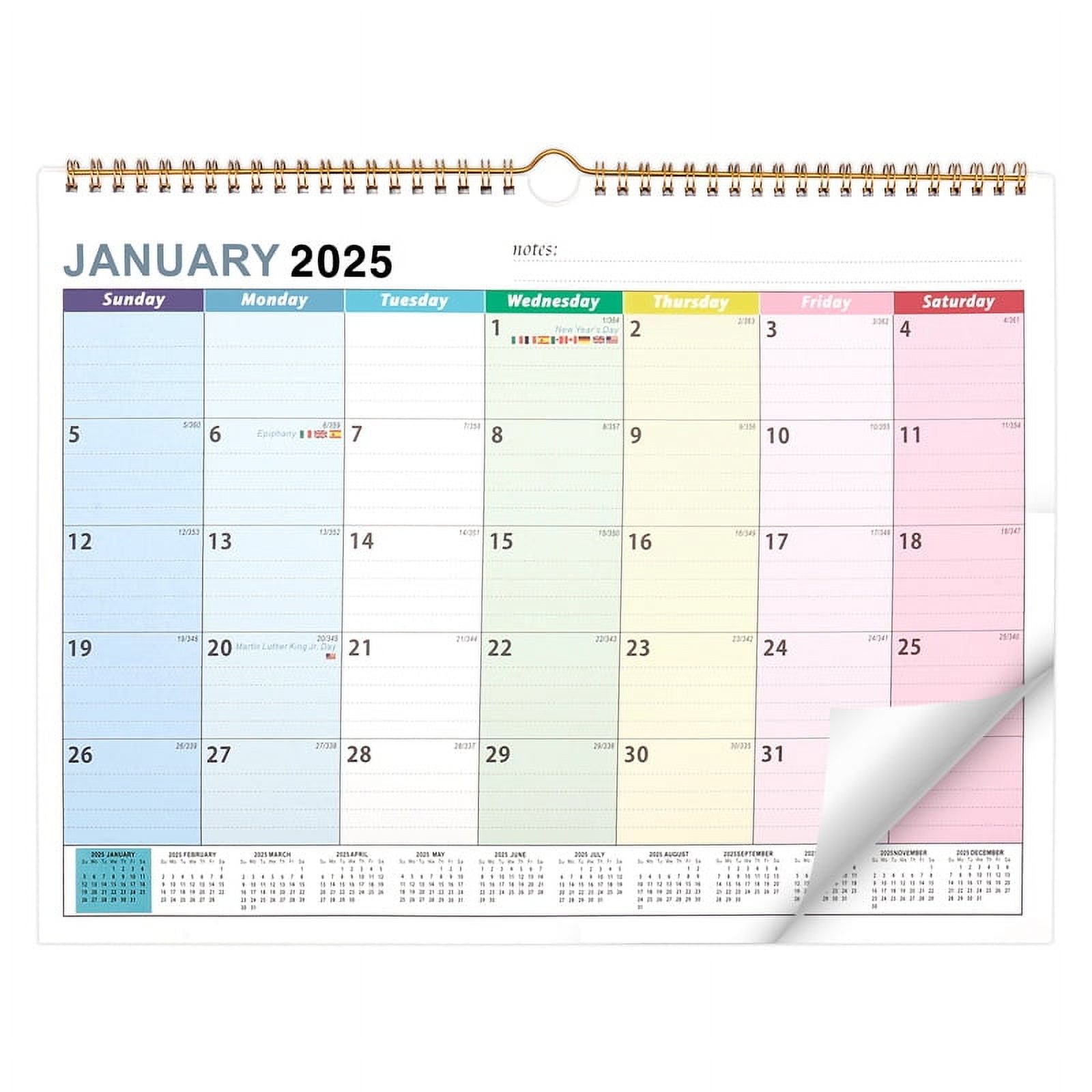 Qweryboo 2025 Ruled Blocks Wall Calendar, 37.6 x 29 cm Twin-Wire Binding Large Wall Calendar, 18 Month Calendar, Ruled Blocks Wall Calendar Perfect for Planning and Organizing for Home or Office