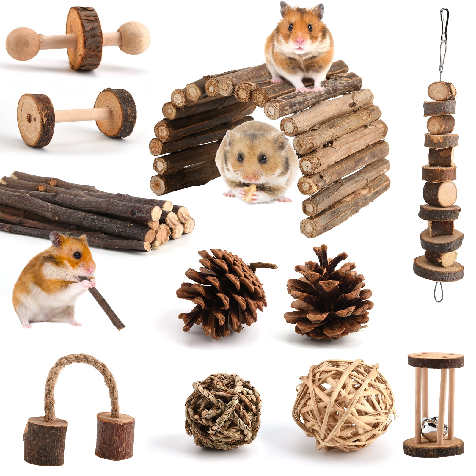 Qweryboo 20Pcs Hamster Chew Toys, Rabbit Toy, DIY Hamster Bunny Teeth Care Molar Toys, Ideal for Dwarf Hamsters Rat Guinea Pigs Chinchillas Bunnies