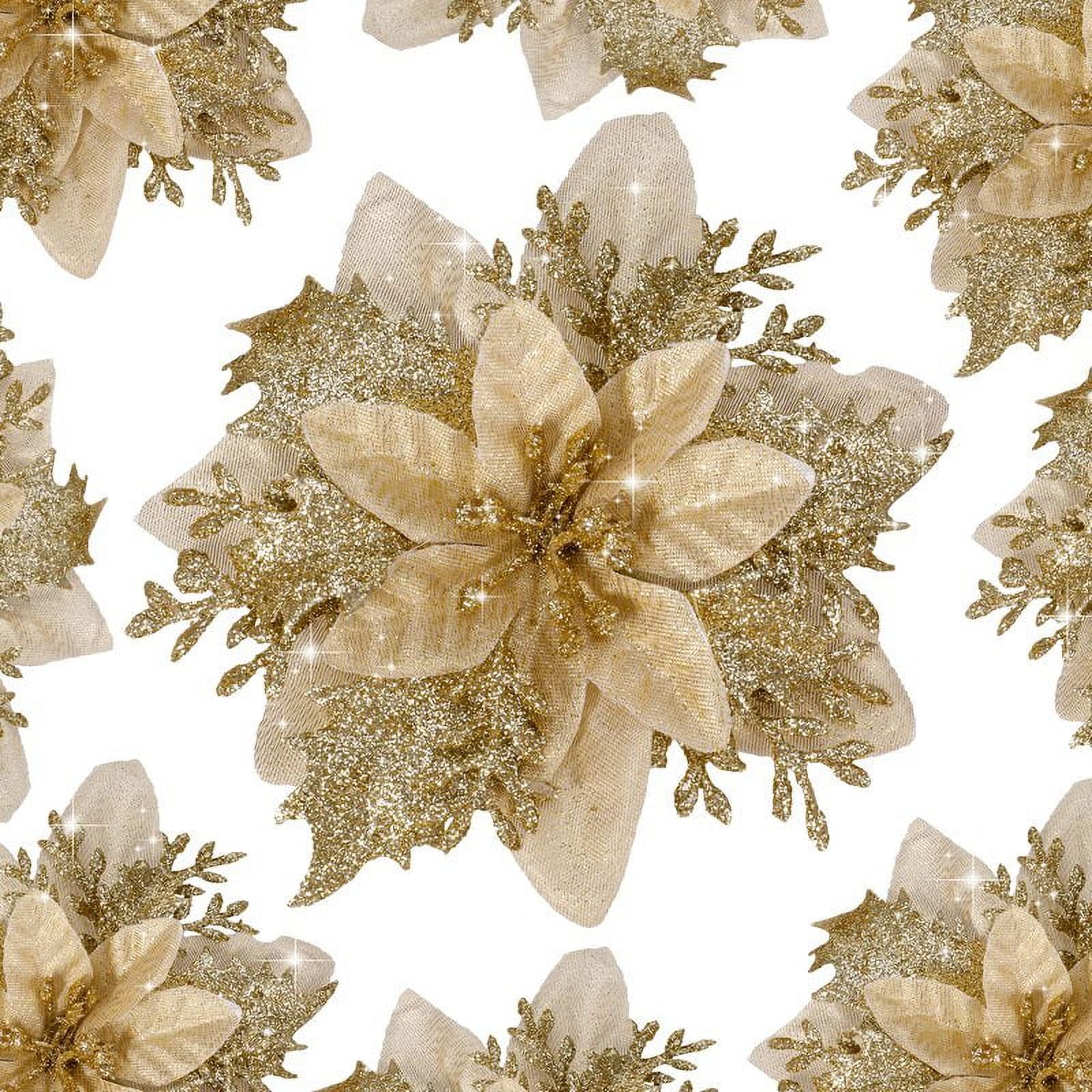 Qweryboo 24 Pcs Christmas Poinsettia Flowers,Artificial Glitter Fake