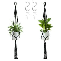 Qweryboo 2PCS Macrame Plant Hanger, Indoor Hanging Planter for Plants Holder with 4 Hooks, 4 Legs Structurally Stable Cotton Rope Hanging Plant Holder for Boho Home Decor(Black)