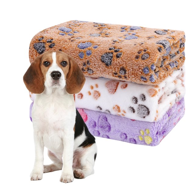Qweryboo 3 Pack Dog Blankets, Cute Paw Print Dog Bed Blanket, Soft Warm