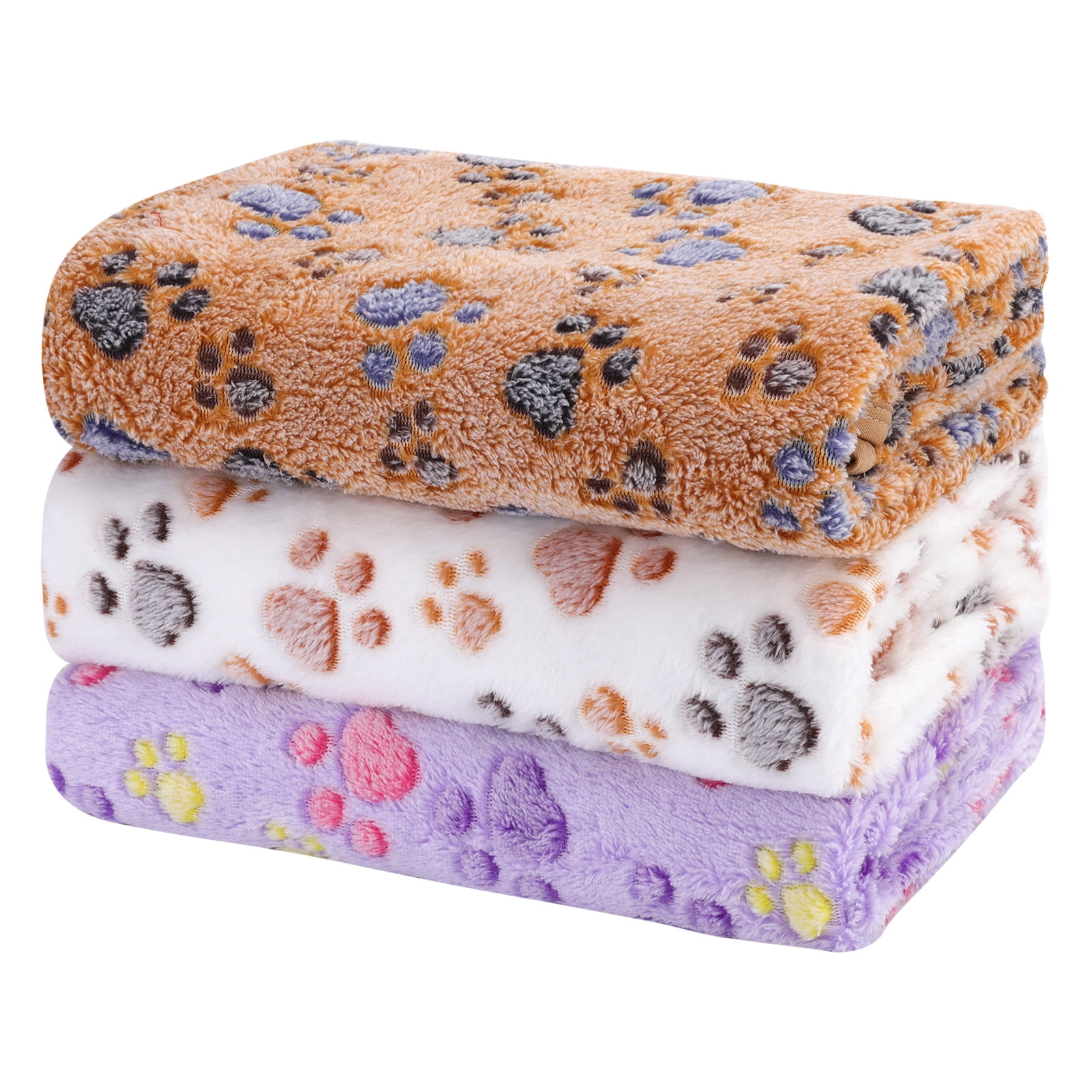 Qweryboo 3 Pack Dog Blankets, Cute Paw Print Dog Bed Blanket, Soft Warm