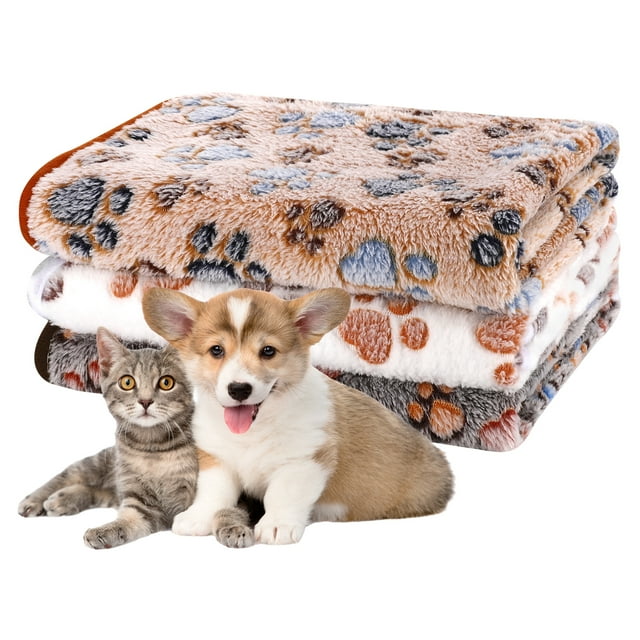 Qweryboo 3Pack Fleece Dog Blankets, Paw Print, Small to Large Dogs