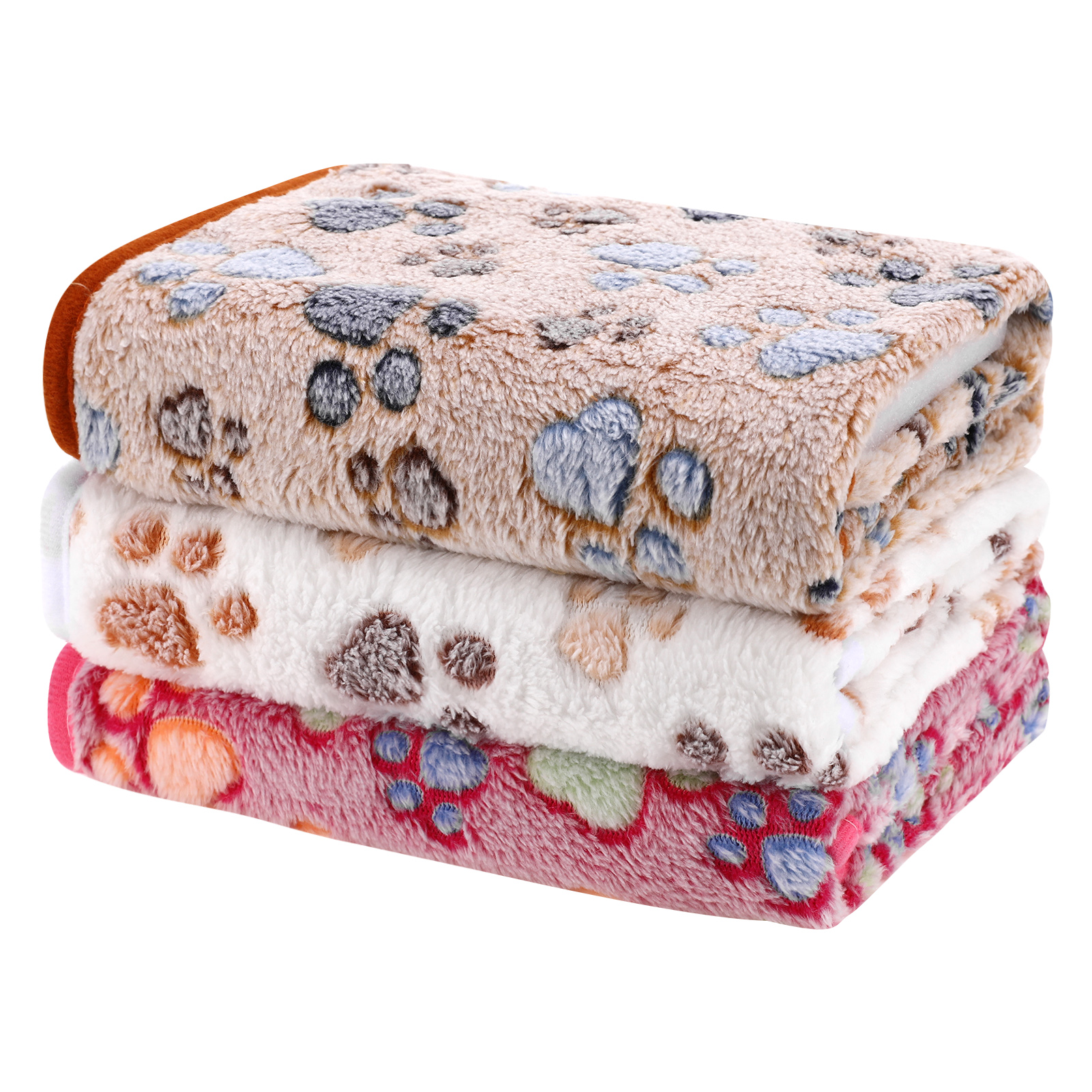 Qweryboo 3 Pack Dog Blankets, Cute Paw Print Dog Bed Blanket, Soft Warm