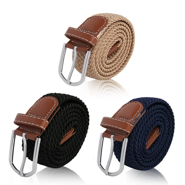 Qweryboo 3 Pcs Mens Braided Woven Belts, Stretch Belts with Big Size