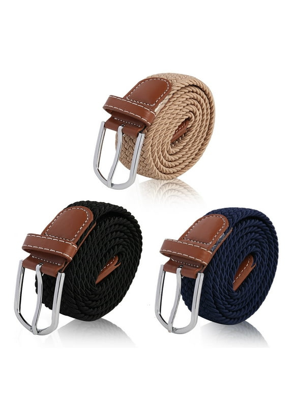 3 Pcs Mens Braided Woven Belts, Stretch Belts with Big Size for Jeans Trousers Dresses (Unisex)