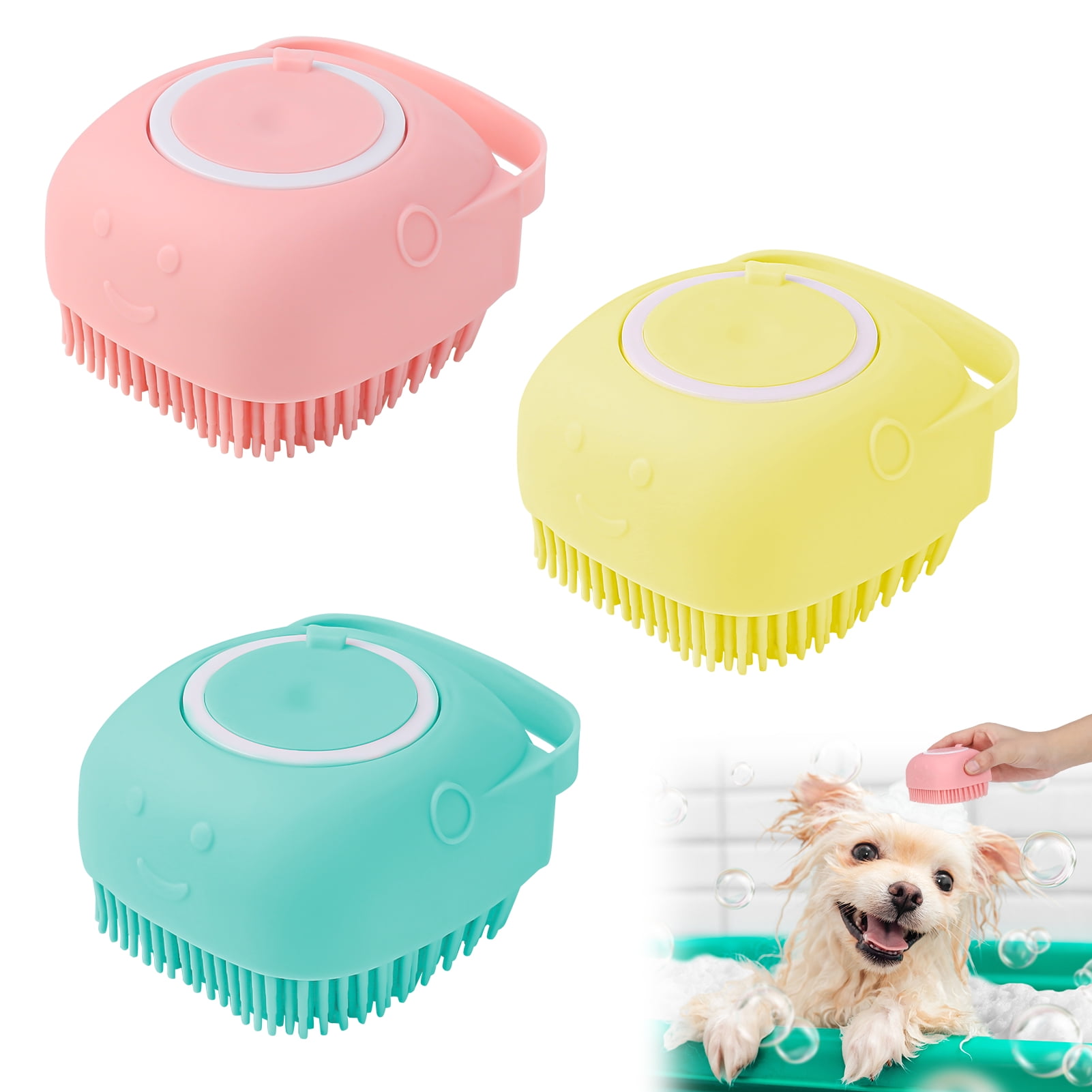 Qweryboo 3 Pcs Pet Dog Bath Brush Soft Silicone Dog Shampoo Brush