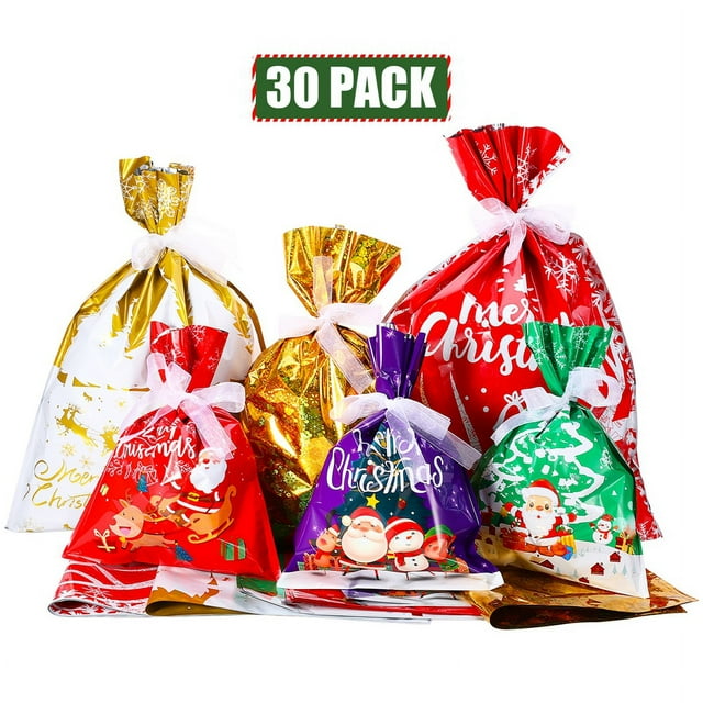 Qweryboo 30Pcs Christmas Gift Bags with Ribbon Ties, Christmas Wrapping