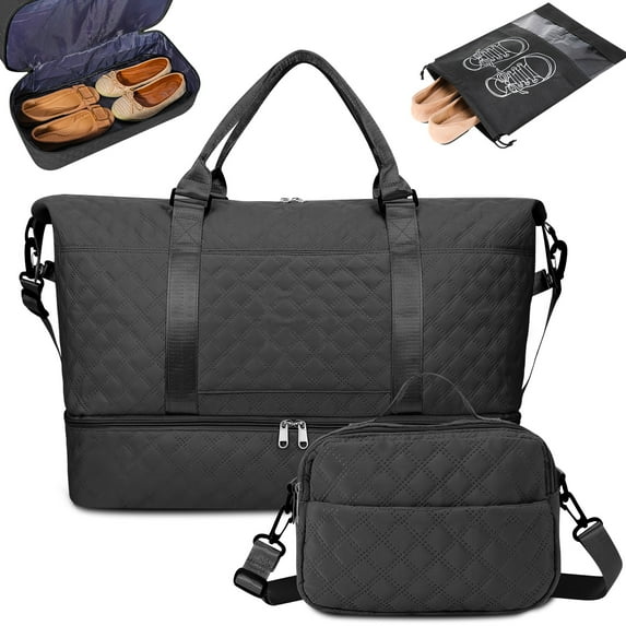 Qweryboo 3Pcs Travel Duffle Bag,Weekender Bags for Women Men,Carry On Duffel Bags For Airplanes,Overnight Bag With Toiletry Bag,Hospital Bag for Labor and Delivery,Yoga Gym Bag with Wet Pocket