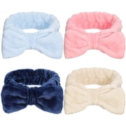 4 Pack Elastic Spa Thick Bow Hairband, Facial Bowknot Makeup Headband for Women Face Washing(Pink)