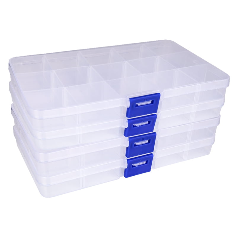 12 Pack Mini Clear Storage Containers with 10 Grid Dividers, Small