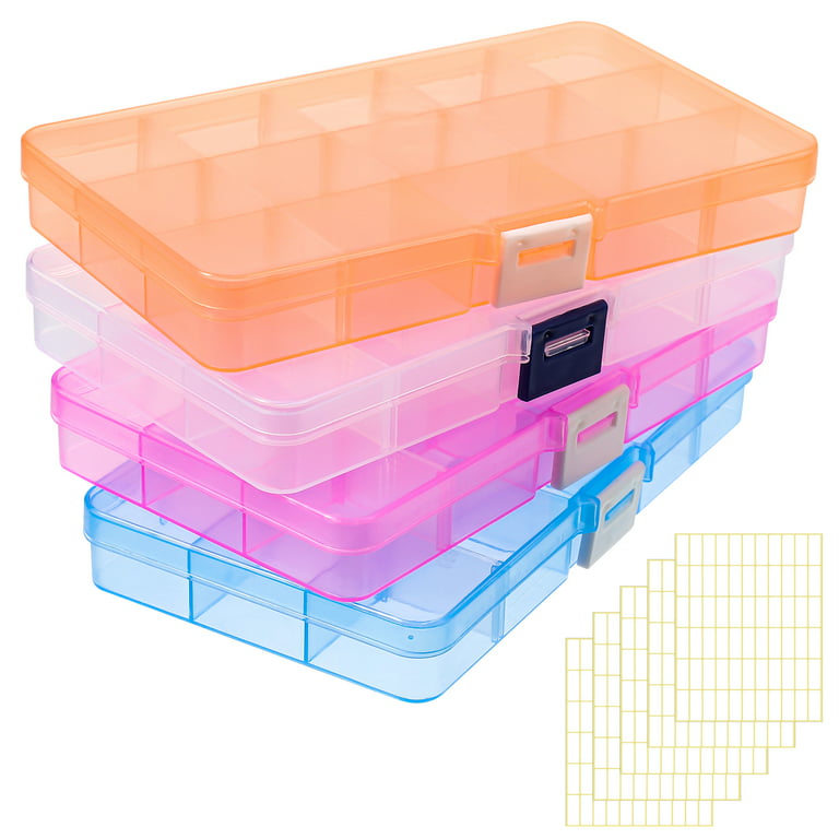 Qweryboo 4 Pcs 15 Grids Plastic Storage Boxes with Adjustable Dividers, Bead  Organizer Storage Box with 330pcs Label Stickers for Jewelry Beads Fishing  Sewing Craft Supplies 