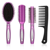 Qweryboo 4 Pcs Hair Brush and Comb Set, Round Brush Paddle Brush Detangle Hair Brush and Combs Wet Dry Brush for Women Men Hair Styling