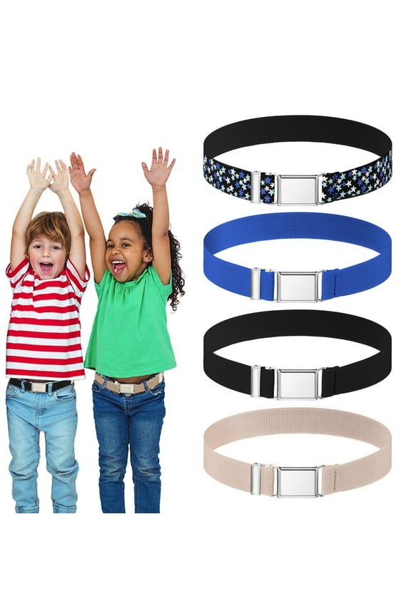 4 Pcs Kids Magnetic Belt, Adjustable Elastic Stretch Belts with Buckle for Boys Girls Children