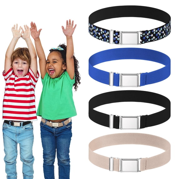 Qweryboo 4 Pcs Kids Stretch Belt Adjustable Elastic Belt for Boys Girls Kids, Boys Belt with Alloy Quick-Release Buckle Adjustable Elastic Belts for Kids