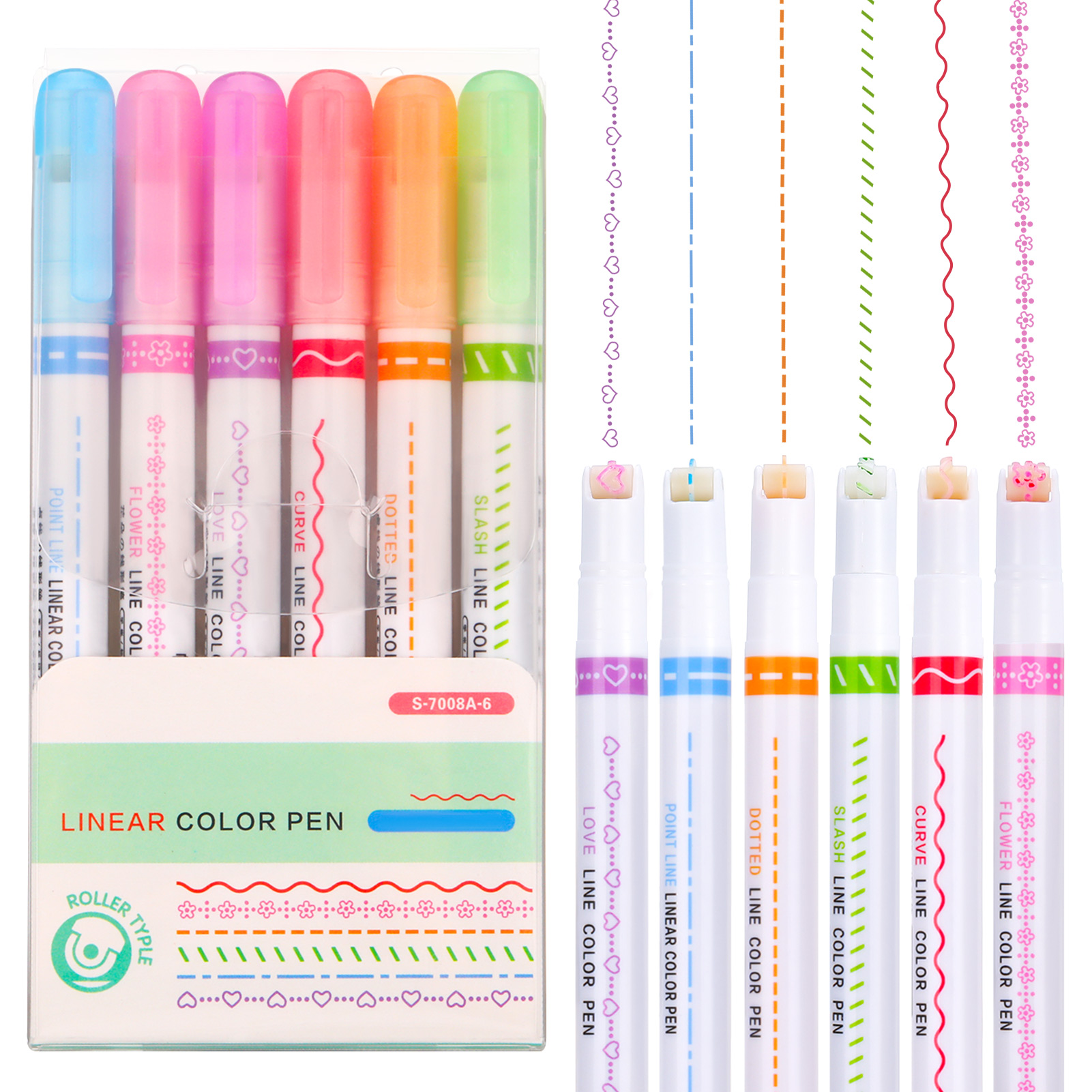 Qweryboo 6 Color Pen Set, Flownwing Curve Pens Highlighters Markers