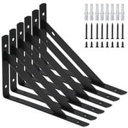 Qweryboo 6 Pack Heavy Duty Shelf Brackets, 8*5 inch Wall Mount L-Shaped Shelf Bracket for Floating, Black Metal Shelf Brackets with Screws, 90 Degree Triangle Corner Brace Joint Angle Bracket(Black)