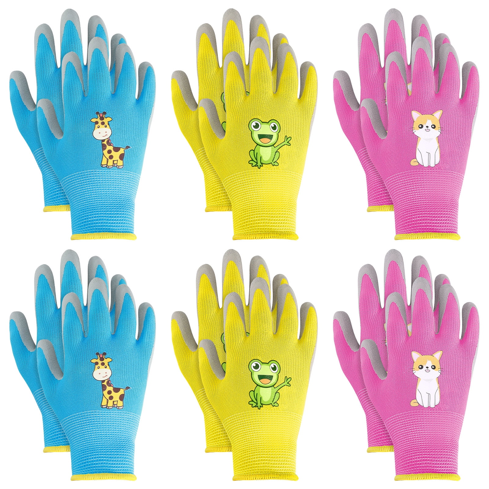 Qweryboo 6 Pairs Youth Size Gardening Gloves, Rubber Coated Outdoor ...