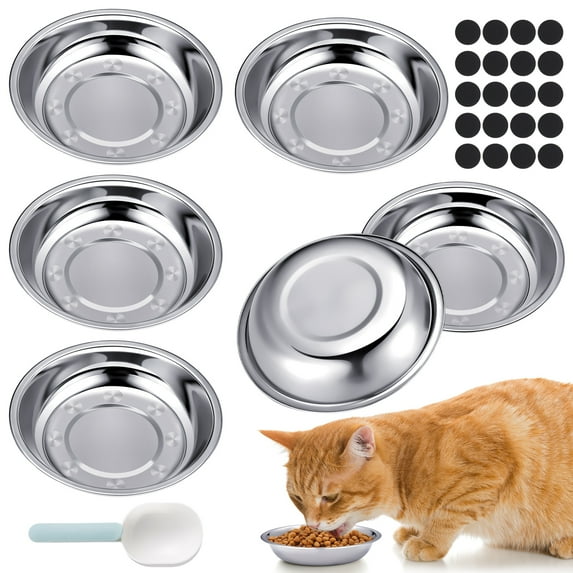 Qweryboo 6Packs Cat Bowls Cat Food Bowls with Spoon, 6Inch Cats Shallow Bowl, Pet Feeding Bowl Whisker Fatigue Relief, Extra Replacement Bowl-Metal Food and Water Dish, for Small Dogs and Cats, 12oz