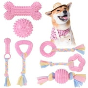 Qweryboo 7 Pcs Puppy Chew Toys for Teething Cleaning, Teething Rubber Toys for Puppy, Interactive Dog Soothes Gums and Pain Lessens Toys, Dog Toys with Rope for Aggressive Chewers Small Dogs