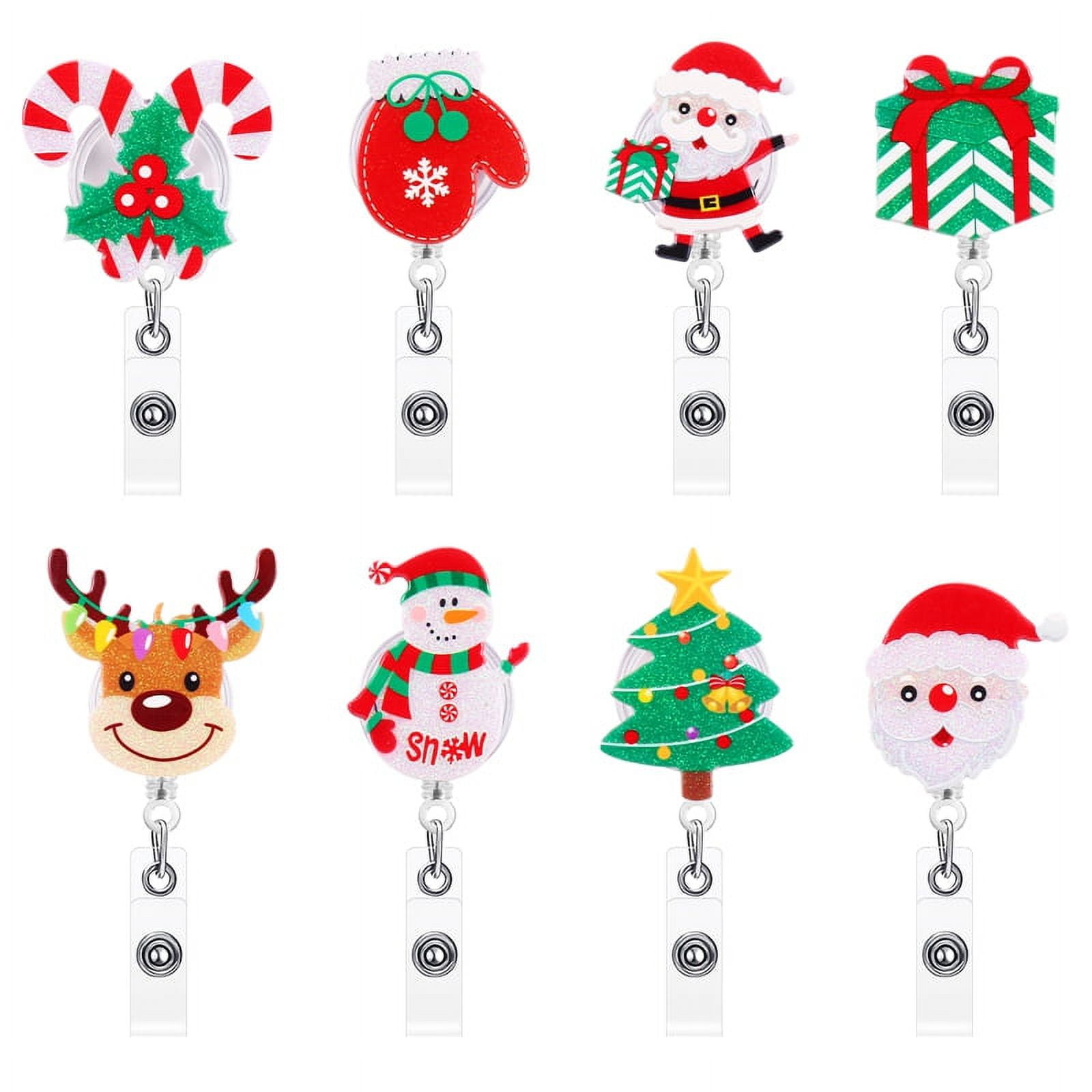 Qweryboo 8 Pcs Christmas Badge Reels Bulk, Santa Claus Reindeer Badge  Holder, Christmas Retractable ID Badge Reel with Swivel Clip for Students  Nurses