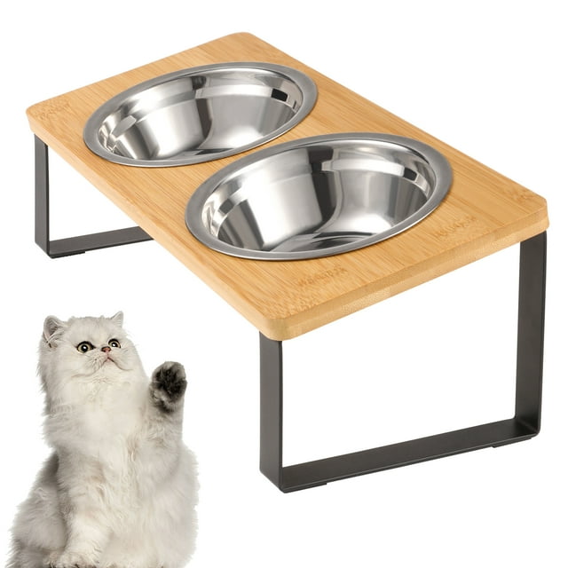 Qweryboo Cat Food Bowls, Elevated Stainless Steel Cat Bowls, 15 Degree