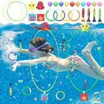 Qweryboo Diving Swim Through Ring for Pool, 23Pcs Pool Diving Toys Sets for kids, Dive Sticks, Diving Rings, Diving Gem, Diving Octopus, Pool Torpedo, Mesh Bag Include