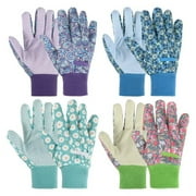Qweryboo Floral Gardening Gloves, Soft Breathable Yard Work Gloves with Non-Slip PVC Dots, 4 Pairs