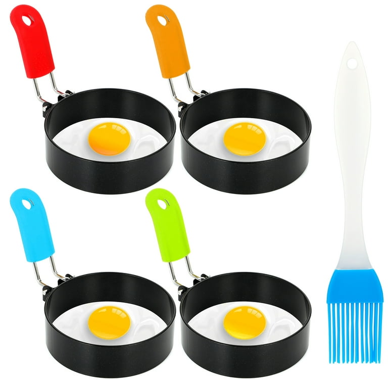 1 Set Egg Rings For Frying Pan Round Egg Mold With Oil Brush, Egg