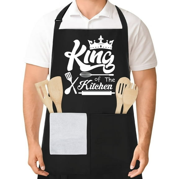 Qweryboo Funny Aprons for Men, King of The Kitchen, Cooking Chef Apron for Men, Adjustable Neck Strap Apron with Pockets, Gifts for Dad, Husband, Friends