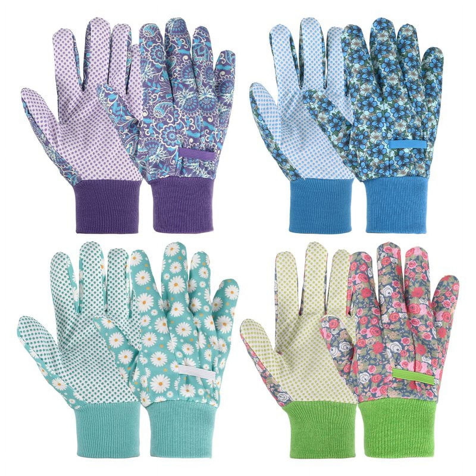 Qweryboo Floral Gardening Gloves, Soft Breathable Yard Work Gloves with Non-Slip PVC Dots, 4 Pairs