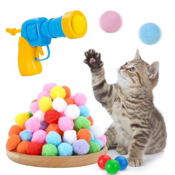 Qweryboo Interactive 100-Piece Cat Toy Ball Set with Launcher & Pinballs, Yellow