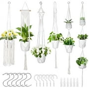 Qweryboo Macrame Plant Hangers, 6Pack Hanging Planters for Indoor Plants, Hangers Kit Handmade Macromay Plant Hangers Indoor Flower Pots Holder Stand for Boho Home Decor(White)